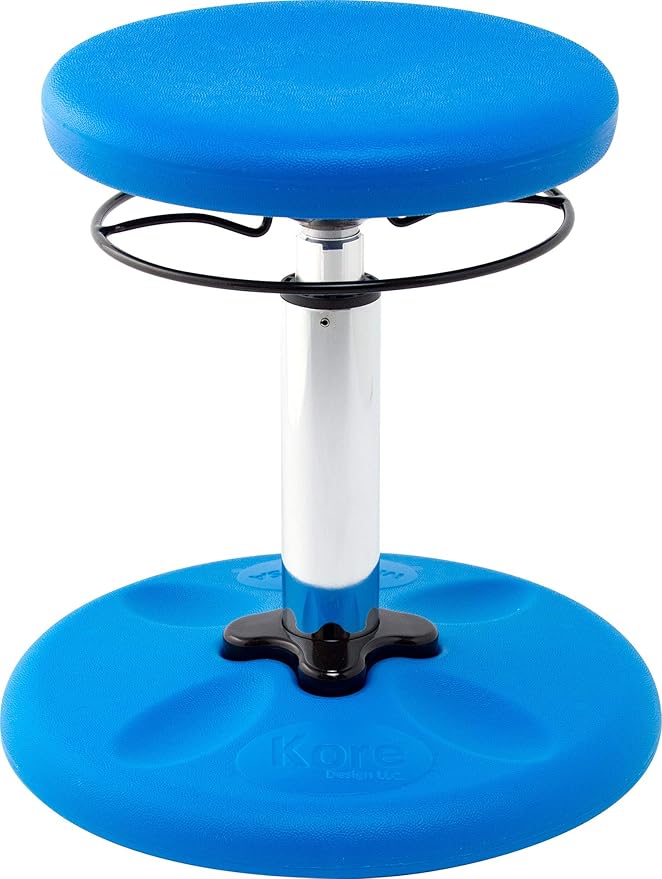 KORE Design Adjustable Wobble Stool Chair, Girls + Boys Kid Desk Stools, Ergonomic Small Office Chairs, Flexible Seating for Active Kids, ADD/ADHD, Classroom, Home, Age 6-11, Standard (14-19in), Blue