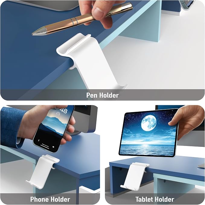 Simple Houseware Desk Dual Monitor Stand Riser with Drawer, Blue