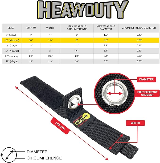 Heavy-Duty Wrap-It Storage Straps - 10" (6-Pack) Silver - Garage Organizer and Electric Cord Holder for Garage Essentials
