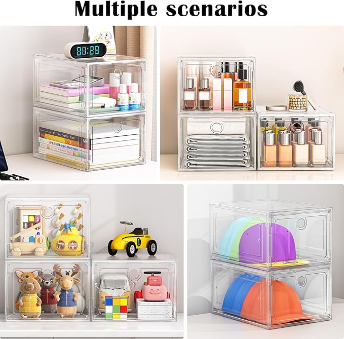 ARSTPEOE 12-Pack Shoe Storage Boxes Clear Magnetic Stackable | Upgraded Harder Material, Stackable Space-saving, Fits Sneakers & Boots, Clear Magnetic Front Door