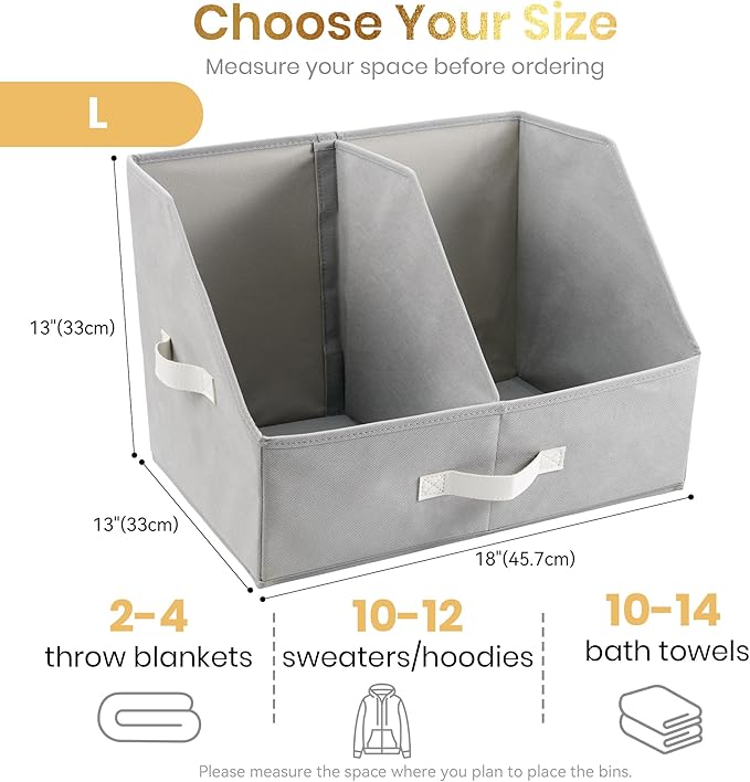 Closet Organizers And Storage - EXTRA LOAD & HEIGHT FOR DEEP Trapezoid Storage Bin W/ Handles & Adjustable Dividers, Collapsible Storage Bins For Clothes Storage & Shelf Organizer (4pcs, L, LightGray)