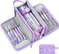 Sooez Large Pencil Case, Big Capacity Pencil Pouch Pen Bag with 3 Compartment, Portable Canvas Stationery Organizer with Zipper, Cute Aesthetic School Supplies for Teen Girls College, Pure Purple