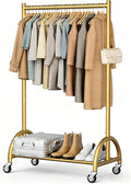MISSLO Heavy Duty Clothing Rack with Wheels Rolling Clothes Racks for Hanging Clothes, Coats, Garment, Dress, Gold, 30" W