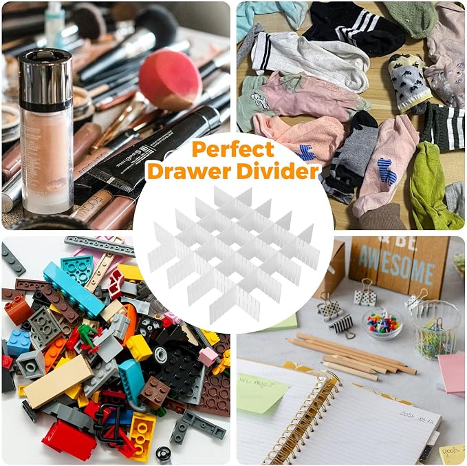 42PCS Adjustable Drawer Dividers Organizer for Kitchen, Bedroom, Dresser, Socks, Underwear, Makeup Storag