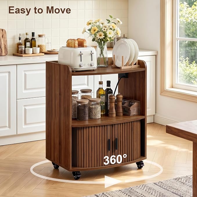 Bifins Coffee Bar Cart for Home, 3 Tier Rolling Serving Carts with Wheels | Coffee Cart with Removable Metal Brackets and Sliding Doors,Mobile Liquor Sideboard Cabinet for Home Bar, Kitchen