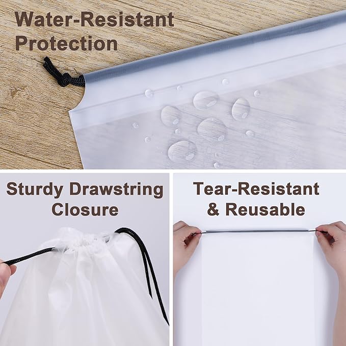 18 Pack Clear Shoe Bags for Travel Essentials, 15.7"×11.8" PEVA Drawstring, Water-Resistant, Fits up to Men’s 12–13, Reusable Storage for Clothes & Toiletries, Keep Luggage Tidy & Odor-Free