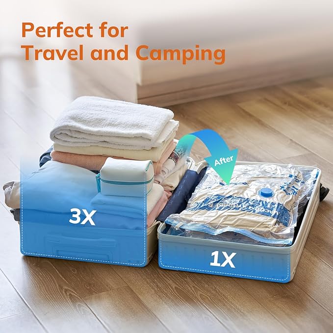 Vacuum Luggage Storage Bags with Cordless Electric Portable Pump, Double Zipper Sealed Space Saver Bag, Compression for Clothes, Bedding and Travel Essentials