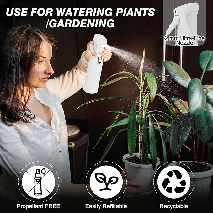 IMPORX Continuous Spray Bottle for Hair 2 Pack (10.1oz/300ml) White | Empty Plastic Ultra Fine Mist Misting Water Mister Spray Bottles for Cleaning Hairstyling Barber Curly Hair Garden Plants