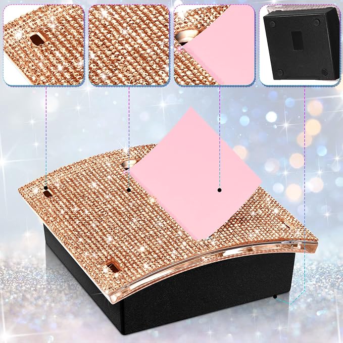 Eersida Rhinestone Self Stick Note Pad Holders 4 x 4 Inches Rose Gold Cute Note Holder Sticky Dispenser Bling Memo Stick Dispenser for Office Employee Coworkers Gifts Home Desk Supplies