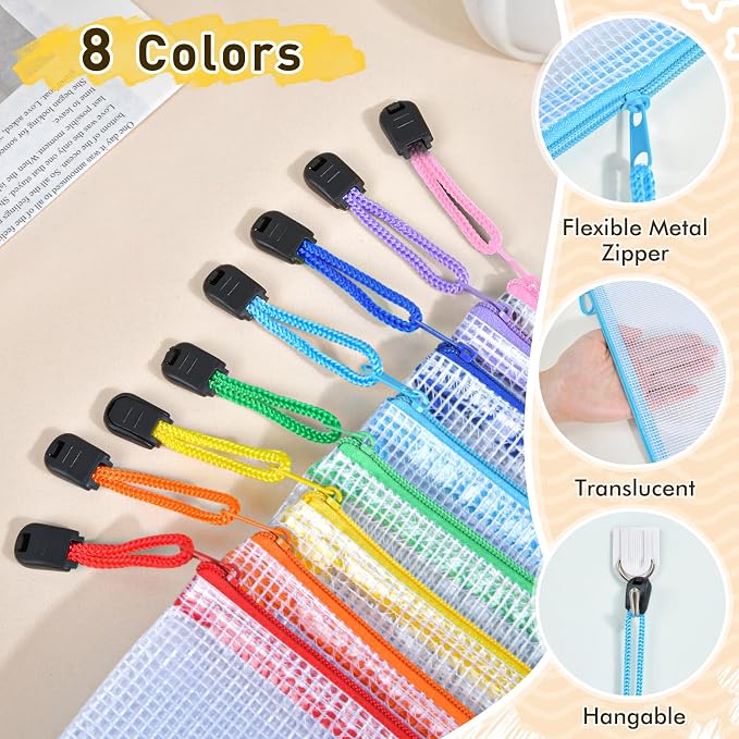 14pcs Mesh Zipper Pouch Bags, 8 Sizes Plastic Zippered Storage Bags for Organizing, Clear Pouches with Zipper, Waterproof Mesh Pouch for Office Supplies, Home Organize, Travel Storage