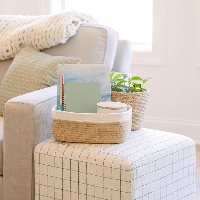 NaturalCozy 11.8"x8"x4.5” Storage Baskets for Shelves 3 Pack | Cotton Rope Woven Small Baskets for Organizing | Small Storage Bins for Nursery, Bathroom, Closet, Cube Shelf, Decorative, Gift Basket