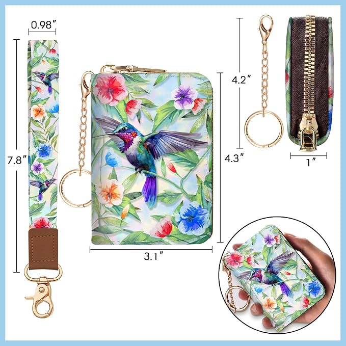 Blusabaca Women Credit Card Holder, Small RFID Wallet with Wristlet Strap | Removable Keychain, Case with Zipper, Vegan PU Leather, Cash Coin Pocket, Business Accordion Purse, Ladies Female Gift