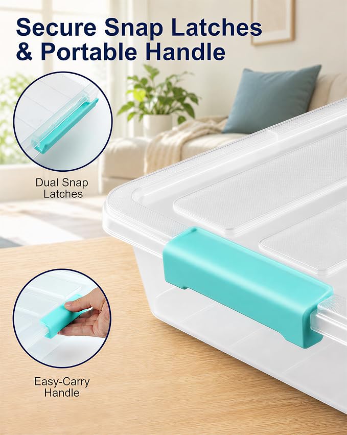 AREYZIN 6 Qt Clear Storage Bins with Lids,Stackable Plastic Storage Containers with Secure Latches,Multi-Purpose Classroom Storage Organizer for Craft Supplies,Paper & Office Stationery,4 Pack