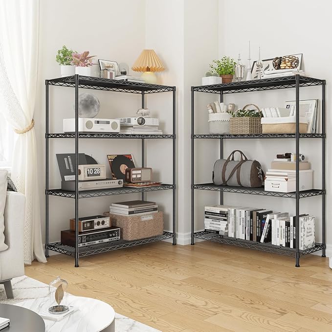 Xcity Storage Shelves, 4 Tier Heavy Duty Metal Shelving Unit with Wheels, 1600 LBS Adjustable Steel Wire Shelf for Commercial, Pantry, Kitchen, Garage, 18" D x 36" W x 60" H, Black