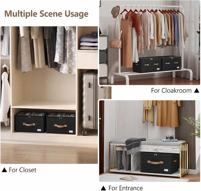 Shoe Organizer for Closet, 2 Pack Shoe Storage Bins Foldable Shoe Storage Box Containers with Clear Cover and Sturdy Handles, Shoe Rack for Closet Storage for Sneakers Heels Slippers, Fit 12-24 Pairs