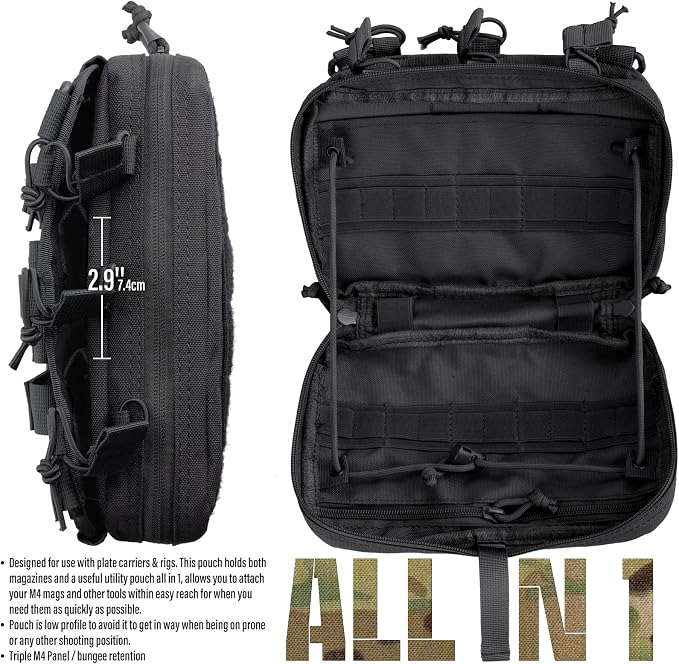 WYNEX Tactical Mag Admin Pouch, Molle Triple Magazine Pouches | Utility Tool Pouch Medical EMT Organizer with Triple Stacker Magazines Holder for M4 M16, Molle Compatible, Patch Included