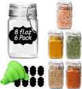 ComSaf Square Small 8 oz Glass Spice Jars with Airtight Lids 6 Pack Pantry | Jams herbs, Overnight oats, Pickling favors, Labels included, Funnel included, Pantry organization, Sourdough pickling