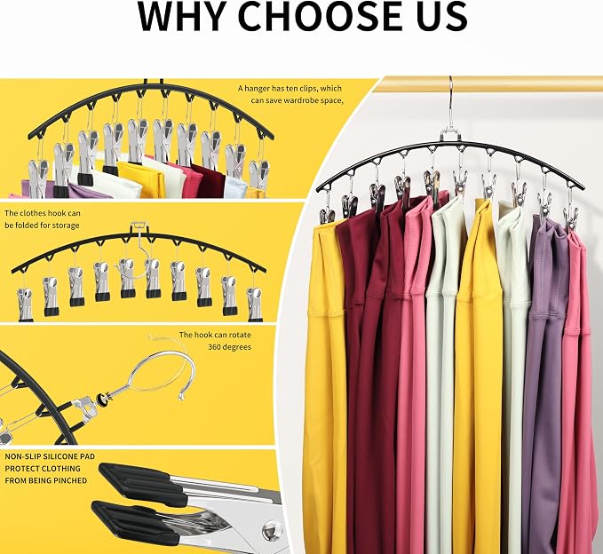 Legging Hangers for Closet Organizer, Space Saving Metal Legging Hanger(1) | capable of Hanging 10 pairs of Pants, Shorts, or Scarf, Legging Organizer for Closet Hanging, Black