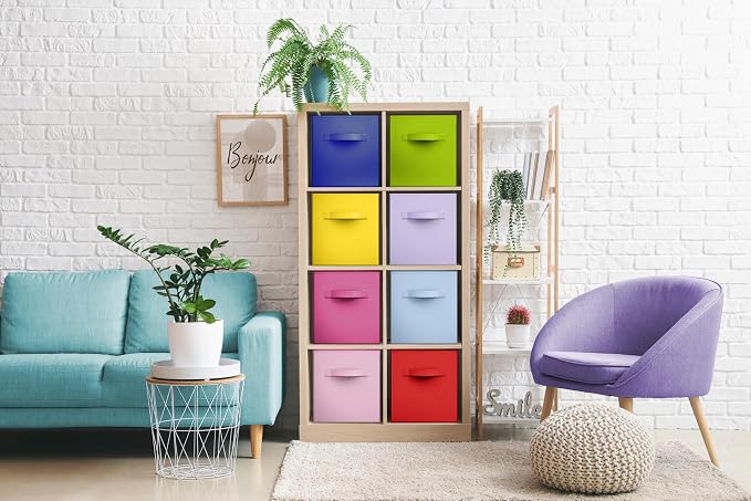 Sorbus Fabric Storage Cubes - 8 Foldable Storage Bins for Organizing Pantry, Cubbies, Toy Box - Clothes Storage & Closet Organizer - 13 Inch Collapsible Cube Baskets for Shelves with Handle