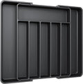 Aujen Silverware Organizer - Expandable Kitchen Drawer Organizer, Adjustable Utensil Organizer, Cutlery Tray for Forks, Knives, Multipurpose Kitchen Organizers and Storage Solution, Black, Large