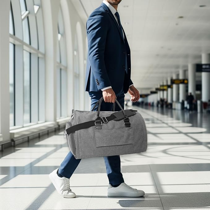 Convertible Garment Duffel Bag for Travel, Large Carry On Weekender Bag with Hanging Clothes Feature, Overnight Travel Duffle Bag for Women with Shoe Compartment (Gray)