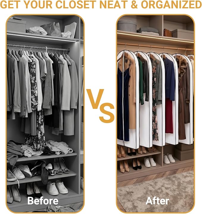 2 Pack 60" Clear Garment Bags for Hanging Clothes,4" Gusseted Suit Bags for Closet Storage Non-woven Back,Long Hanging Clothes Storage Suit Cover Bags with Zipper for Coats,Jackets,Shirts