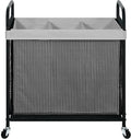 STO STO Laundry Hamper 3 Section, 120L Rolling Laundry Sorter Cart with Removable and Washable Liner Bag, Clothes Hamper with Wheels and Metal Handle for Laundry Room and Bedroom, Gray
