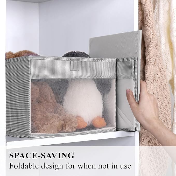 WUIKE Closet Organizers and Storage Bins, 3-Pack, 11 x 11 x 8 inch, Greige | Collapsible Storage Bins, Clothes Organizer for Clothes Storage, Underwear Organizer, Toys, Bedrooms, and Dorm Rooms