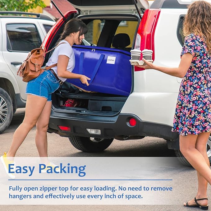 Moving Bags, Storage Bags with Sturdy Handles and Heavy Duty Zippers, Storage Totes for Space Saving, Moving & Storage, Collapsible Moving Supplies(100L, 4-Pack, Blue)