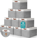 Uiifan 10 Pcs Collapsible Storage Bins Fabric Foldable Storage Basket with Handles Cloth Organizer Linen Shelf Baskets for Shelves Home Closet Nursery Toys(17 x 15 x 12 Inch,Gray and White)