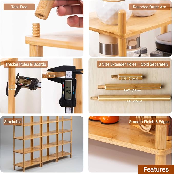 4-Tier Bamboo Coffee Bar Organizer,Coffee Bar Accessories, Mul-tifunctional Wooden Beaded Coffee Station Countertop Stand Shelf for Kitchen Home Office,Counter Riser Display Shelf for Top of Desk Home