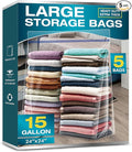 15 Gallon Large Storage Bags, 3.5 Mil Thick Clear Plastic Zipper Bags with Handles, 24" x 24" Large Heavy Duty for Home, Travel, and Moving (5 Packs)