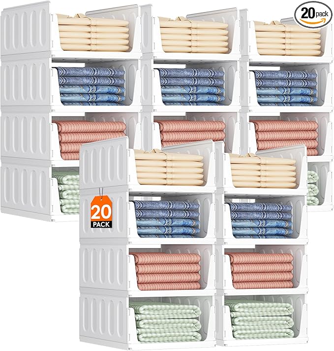 Lifewit 20 Pack Stackable Closet Organizers and Storage Basket for Clothes, Plastic Sweater Storage Bins for Wardrobe, Multifunctional Pants Organizer for RV, Pantry, Bathroom, Kitchen, Dorm, 24L