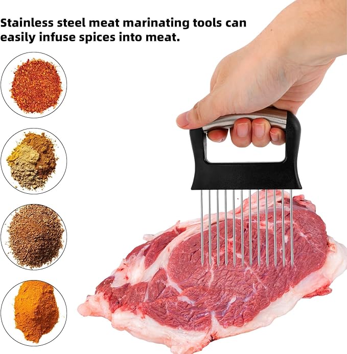 Extra-Large Onion Holder for Slicing, Stainless Steel Tomato and Potato Slicer with Long Needles Versatile Kitchen Food Slicing Guide Meat Tenderizer Tool for Meat Onion Tomato Potato