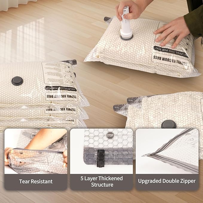 18 Pack Vacuum Storage Bags with Rechargeable Electric Air Pump (6J+3L+6M+3S), Space Saver Vacuum Sealer Bags for Clothing, Blankets, Bedding, Comforters and Pillows