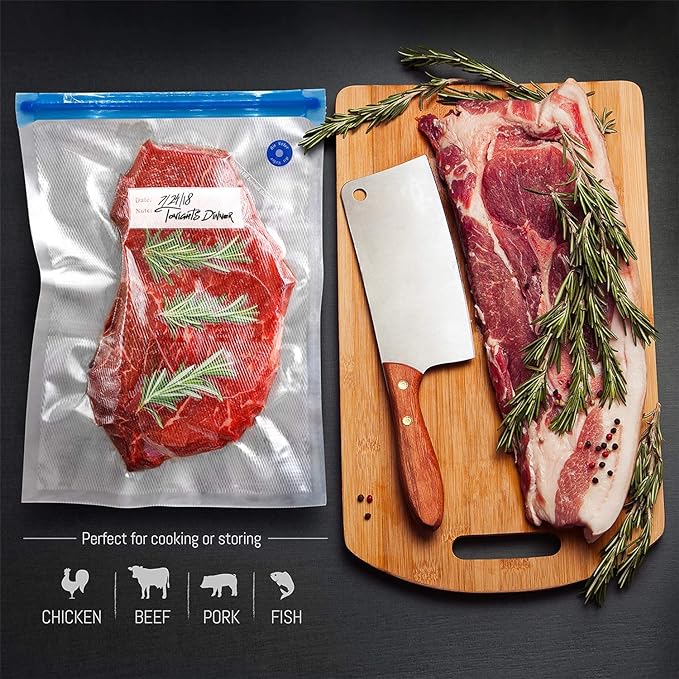 VICARKO 30 Vacuum Zipper Bags, Vacuum Sealer Bags, Food Storage, Reusable Bags, with Double Layers, BPA Free, 2.9L, 11.0 x 10.5"（20 Blue Classic+10 White Upgraded ）