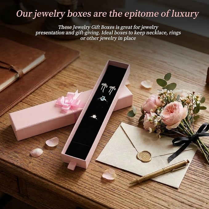 12-Pack Drawer Style Jewelry Gift Boxes with Sponge Insert, 8.7"x1.8"x1.2" Necklace & Bracelet Display Box for Presentation, Cardboard Storage Organizer for Pendant, Ring, Earring - Pink