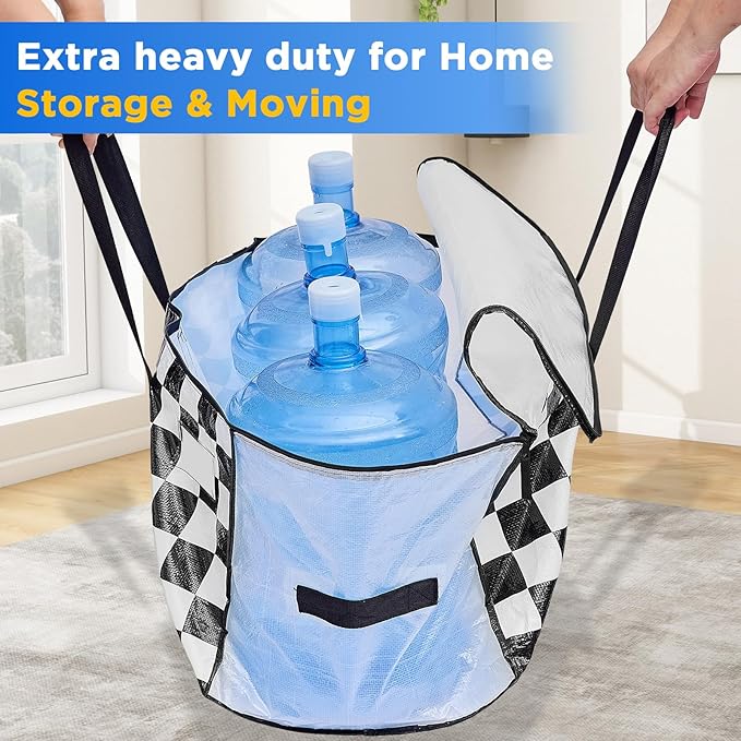 Extra Large Moving Bags Heavy Duty Storage Bags with Zipper Handles, BETU 16 Pack Clothes Storage Totes Bins Packing Moving Boxes, Moving Supplies for College Dorm Essentials, Space Saving,White Plaid