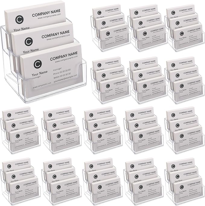 TecUnite 16 Pieces Business Card Holder for Desk 3 Tiers Clear Acrylic Stand for Business Card Organizer Storage Holder Display for Office and Company, 180 Cards Capacity