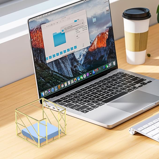 Gold Desktop Organizer - Multi-Functional Sticky Note Holder, Memo Note Cube for Office & Home, School, Desk Supplies