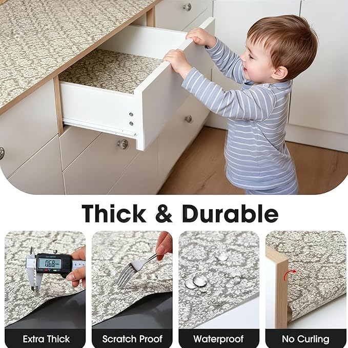Coavas Shelf and Drawer Liner, Non Slip Extra Grip Non Adhesive Waterproof Thickened Cabinet Mat, Easy Cut for Kitchen Pantry Bathroom Dresser Cupboard (Beige Cream, 12IN x 10FT)