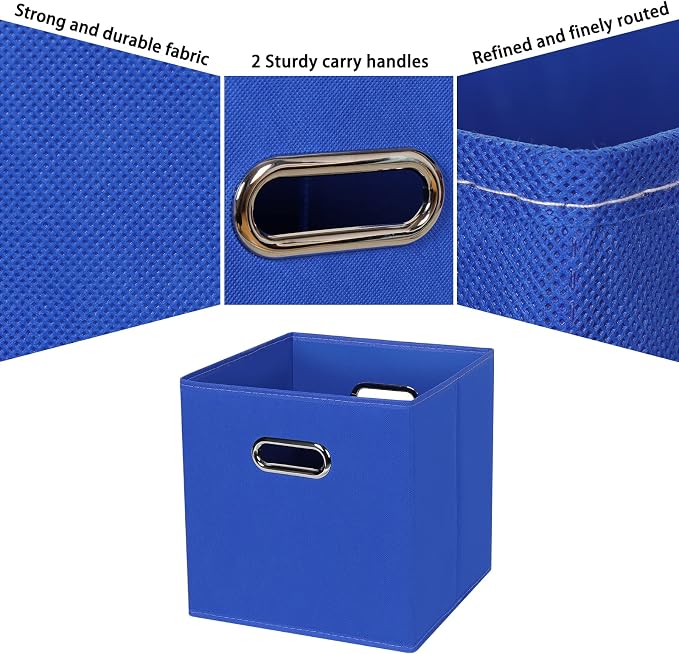 Black Fabric Cubby Storage Bins,13x13x13 Inches ,Cube Organizer Bin Foldable Storage Boxes with Dual Handles Fabric Organizer Box and collapsible Storage basket,Set of 6 ,Dark Blue