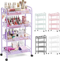 TOOLF 4-Tier Rolling Cart, Metal Utility Cart with 3 Hooks, Easy Assemble Mobile Storage Trolley On Wheels, Metal Shelving Units Kitchen Bathroom Laundry Room