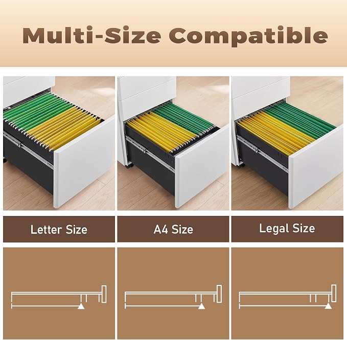 Approgreent Fully Assembled 3 Drawer File Cabinets for Home Office | Lockable Mobile Filing Cabinet with Anti-tipping Wheels, Fits A4, Letter & Legal Size Files & Folders, Matte White