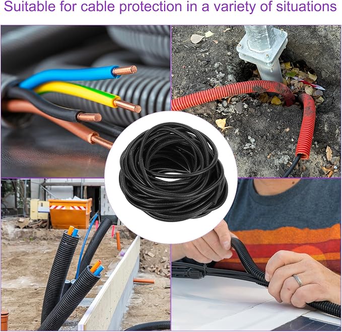 DMiotech 100ft Wire Loom Split Tubing 5/8 Inch(16 Mm) ID, Cord Protectors from Pet Flexible Conduit Cable Management for Office, Home, Garden, Black