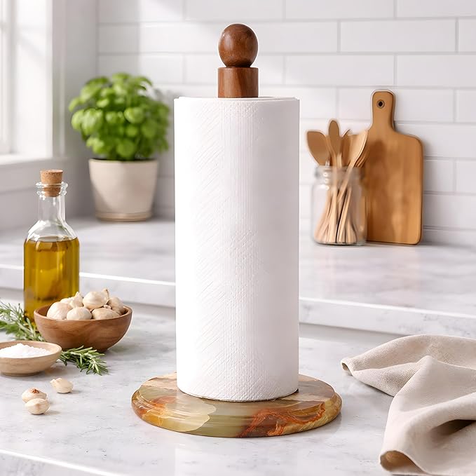 Paper Towel Holder, Marble Base Paper Towel Holder countertop, Kitchen Towel Holder, Bathroom Paper Towel Holder (Onyx)