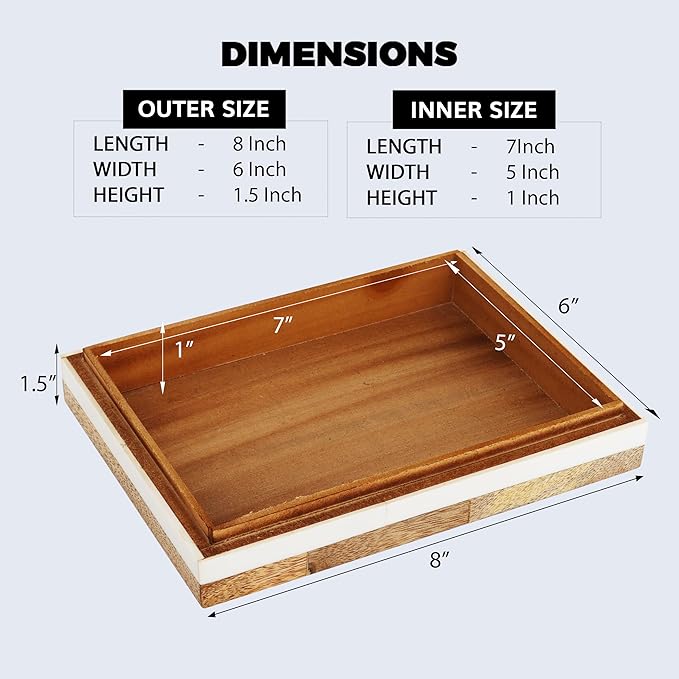 Handicrafts Home White Decorative Storage Box with Lid Wooden Desk Organizer Box Office Storage Box for Workspace Desk Decor Organizer – Resin Inlay Patisserie Delight Collection- 8x6x1.5