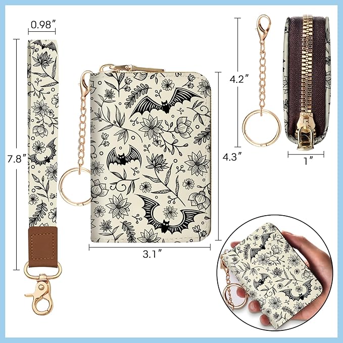 Blusabaca Women Credit Card Holder, Small RFID Wallet with Wristlet Strap | Removable Keychain, Case with Zipper, Vegan PU Leather, Cash Coin Pocket, Business Accordion Purse, Ladies Female Gift