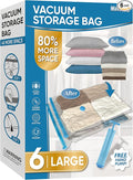 MattEasy Space Saver Vacuum Storage Bags, 6 Pack Large Space Saver Bags with Pump, Storage Vacuum Sealed Bags for Clothes, Comforters, Blankets, Bedding (Large)