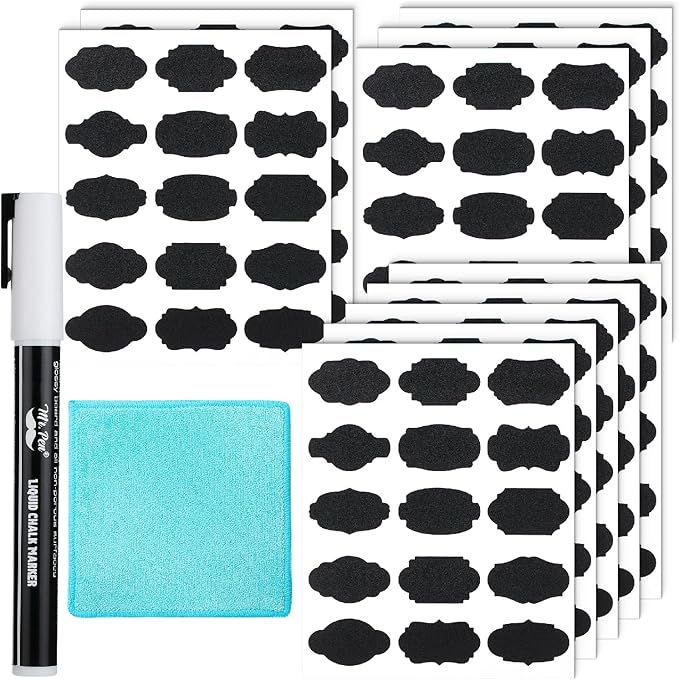 Mr. Pen- Chalkboard Labels, 150 pcs, Assorted Shapes | Waterproof Reusable Blackboard Stickers with 1 Erasable Liquid Chalk Marker for Mason Jars